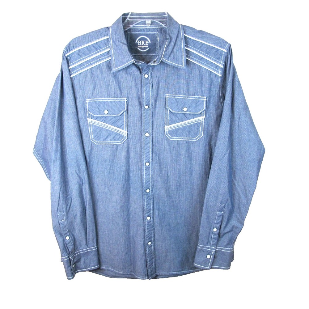 Buckle BKE Pearl Snap Shirt Men's XL Blue/White Standard Fit Western Ranch